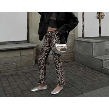 XPONNI Animal Print Y2K Pants - Leopard Print Slim-Fit Style