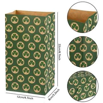 Whaline 60 Pack St. Patrick's Day Paper Gift Bags Kraft Shamrock Candy Treat Bags 6 Design Rustic Ir...