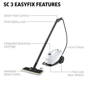 Kärcher Steam Cleaner, Multi Purpose, Power Steamer, Chemical-Free, 40 Sec Heat-Up, for Grout, Tile, Hard Floors, Appliances & More - SC 3 Easy Fix