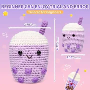Mewaii Crochet Kit for Beginners Level 1 with 40% Extra Eco-Friendly Pre-Started Easy Yarn, Step-by-Step Video Tutorials for Adults and Kids (Purple Boba)