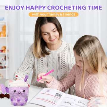 Mewaii Crochet Kit for Beginners Level 1 with 40% Extra Eco-Friendly Pre-Started Easy Yarn, Step-by-Step Video Tutorials for Adults and Kids (Purple Boba)