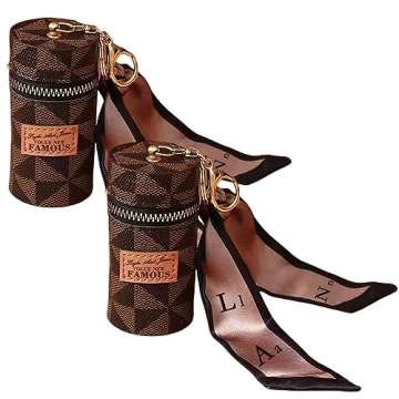 2Pcs Luxury Leather Lipstick Organizer with Keychain - Travel Makeup Storage