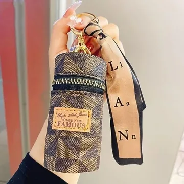 Luxury Leather Lipstick Organizer with Keychain - Travel Essential