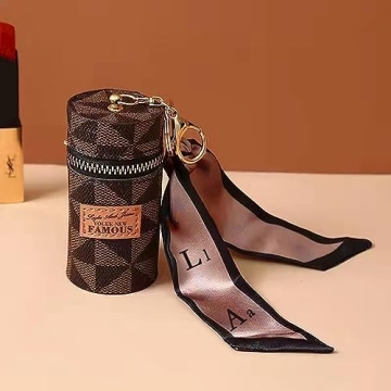 Luxury Leather Lipstick Organizer with Keychain - Travel Essential