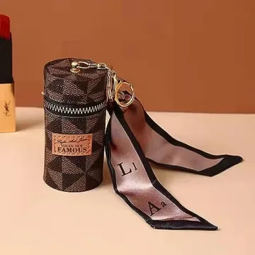 Luxury Leather Lipstick Organizer with Keychain - Travel Essential