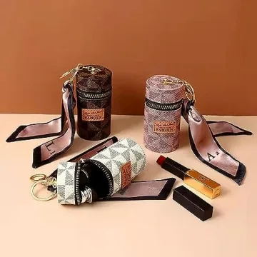 Luxury Leather Lipstick Organizer with Keychain - Travel Essential