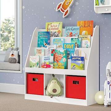 RiverRidge Kids 4 shelves Three Cubbies Bookrack, White (02-251), 11.81"D x 35"W x 36"H