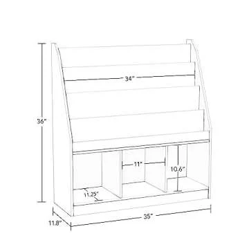 RiverRidge Kids 4 shelves Three Cubbies Bookrack, White (02-251), 11.81"D x 35"W x 36"H