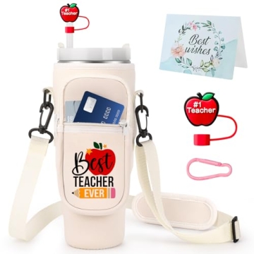 Teacher Appreciation Gifts, Thank You Teacher Gifts, Water Bottle Carrier Bag with Strap for Stanley...
