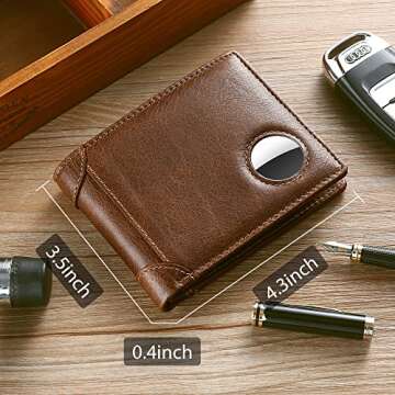 Swallowmall AirTag Wallet Men RFID Blocking Genuine Leather Bifold Mens Wallet For AirTag 1 ID Windo...