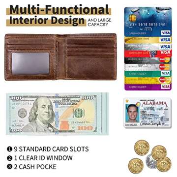 Swallowmall AirTag Wallet Men RFID Blocking Genuine Leather Bifold Mens Wallet For AirTag 1 ID Window 12 Card Holders Gift Box (Airtag Not included) (Removable Card Slot, CoffeeBrown)
