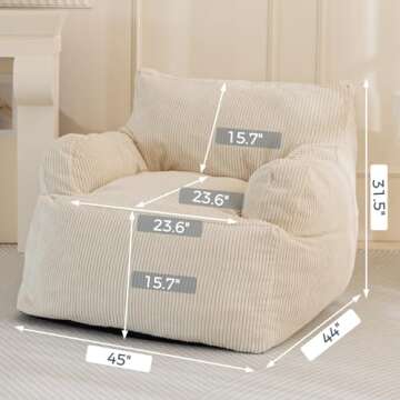 MAXYOYO Giant Bean Bag Sofa - Stuffed Accent Chair with Pocket for Adults, Big Lazy Floor Chair for ...