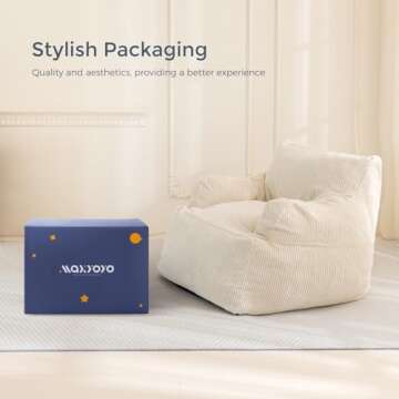 MAXYOYO Giant Bean Bag Sofa - Stuffed Accent Chair with Pocket for Adults, Big Lazy Floor Chair for Gaming, Reading, Beige