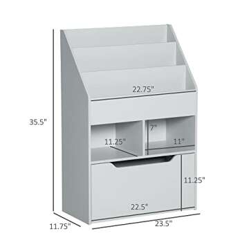 HOMCOM Kids Bookcase Multi-Shelf Rack Organizer with Storage Drawer for Books, Playroom, Gray