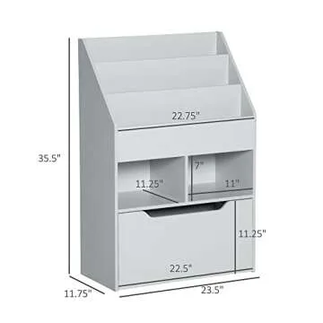 HOMCOM Kids Bookcase Multi-Shelf Rack Organizer with Storage Drawer for Books, Playroom, Gray