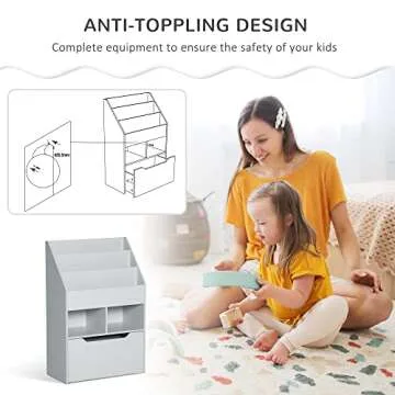HOMCOM Kids Bookcase Multi-Shelf Rack Organizer with Storage Drawer for Books, Playroom, Gray