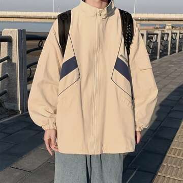 Men's Varsity Jacket Harajuku Vintage Bomber Jackets Techwear Windbreaker Color Block Unisex Coats K...