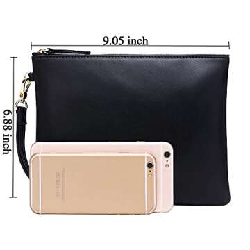 DORIS&JACKY Lambskin Leather Wristlet Clutch Purse For Women Large Soft Designer Wallet With Strap