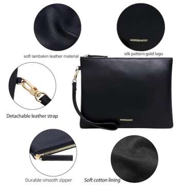 DORIS&JACKY Lambskin Leather Wristlet Clutch Purse For Women Large Soft Designer Wallet With Strap