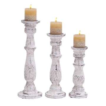 Deco 79 Mango Wood Candle Holder, Set of 3 18", 15", 12"H, White