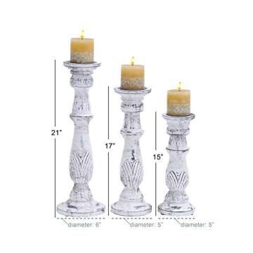 Deco 79 Mango Wood Candle Holder, Set of 3 18", 15", 12"H, White