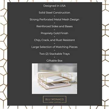Blu Monaco File Desk Organizer - 2-Tier Gold Paper Tray - Document and Letter Tray Desk Organizer - Elegant Gold Inbox for Office Accessories