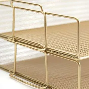 Blu Monaco File Desk Organizer - 2-Tier Gold Paper Tray - Document and Letter Tray Desk Organizer - Elegant Gold Inbox for Office Accessories