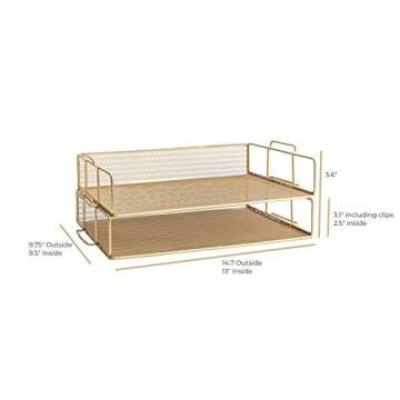 Blu Monaco File Desk Organizer - 2-Tier Gold Paper Tray - Document and Letter Tray Desk Organizer - Elegant Gold Inbox for Office Accessories