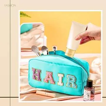 Remerry 4 Pcs Makeup Bags Travel Cosmetic Bags Organization Chenille Letter Toiletries Stuff Pouch Preppy Waterproof Gift for Women Girl Teen (Classic,Face Skin Hair Stuff)