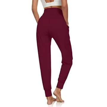 UEU Women's High Waisted Yoga Red Joggers Pants Loose Fitting Fitness Workout Juniors Sweatpants Comfy Lounge Harem Pants with Pockets(Wine,M)