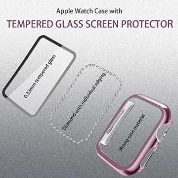 Mesime Compatible for Apple Watch Band with Screen Protector Case, Jewelry Replacement Bands 46mm 45mm 44mm 42mm 41mm 40 mm 38mm 2 Pack Protective Cover for iWatch Series 10/9/8/7/6/5/4/3/2/1/SE Women