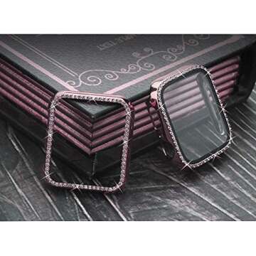 Mesime Compatible for Apple Watch Band with Screen Protector Case, Jewelry Replacement Bands 46mm 45mm 44mm 42mm 41mm 40 mm 38mm 2 Pack Protective Cover for iWatch Series 10/9/8/7/6/5/4/3/2/1/SE Women