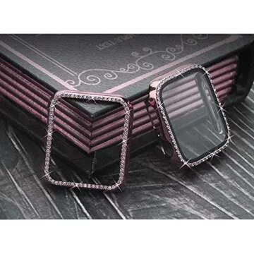 Mesime Compatible for Apple Watch Band with Screen Protector Case, Jewelry Replacement Bands 46mm 45mm 44mm 42mm 41mm 40 mm 38mm 2 Pack Protective Cover for iWatch Series 10/9/8/7/6/5/4/3/2/1/SE Women