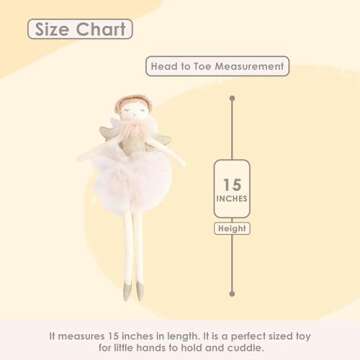 MON AMI Angel Stuffed Doll - 15", Soft Elegant Plush Doll for Little Girls, Use as Toy or Room Decor