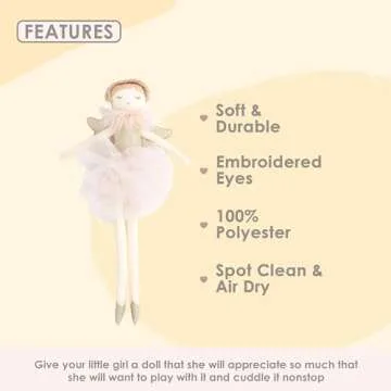 MON AMI Angel Stuffed Doll - 15", Soft Elegant Plush Doll for Little Girls, Use as Toy or Room Decor