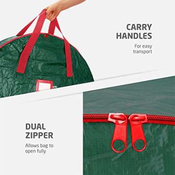 ZOBER Christmas Wreath Storage Container - 36 Inch, Waterproof Plastic Wreath Storage Bag - Dual Zippered Wreath Bag - Durable Stitch Reinforced Handles - Wreath Christmas Storage - 2 Pack