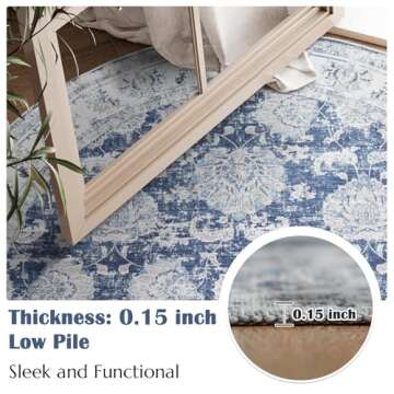 jinchan Round Rug 5ft Area Rug - Indoor Vintage Hallway Circle 5' Washable Thin - Floral Print Non S...