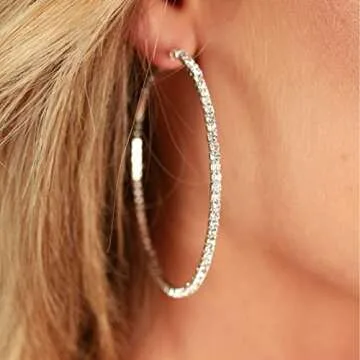 Large Rhinestone Hoop Earrings with Sterling Silver Post