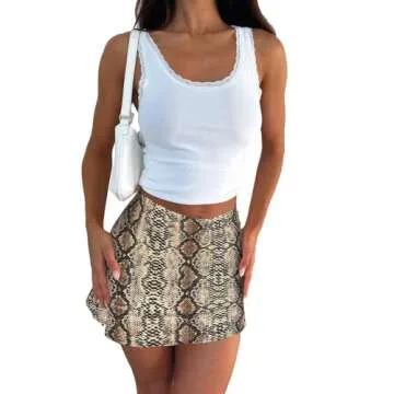 Womens Mini Skorts Sexy High Waisted Pencil Bodycon Short Y2K Skirts with Side Split Snakeskin S