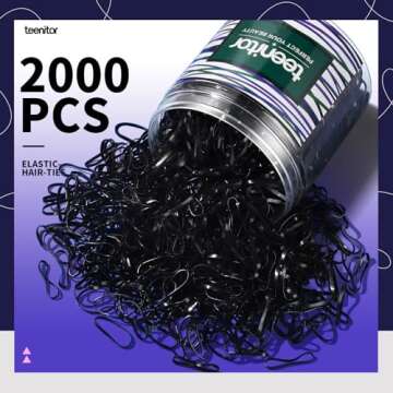 Teenitor 2000pcs Black Hair Rubber Bands Soft Elastic Hair Ties for Kids Girls Hair Braids