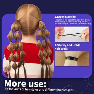 Teenitor 2000pcs Black Hair Rubber Bands Soft Elastic Hair Ties for Kids Girls Hair Braids