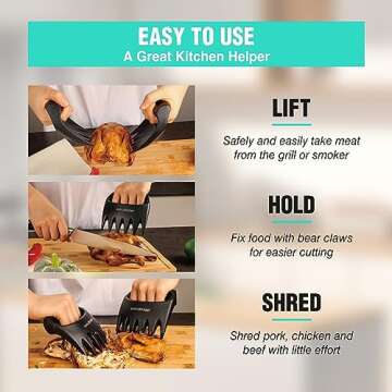 HAUSHOF Meat Shredder Claws, Meat Claws for Shredding, Bear Claws for Shredding Meat - Grill Tools & Smoking Accessories for BBQ, Ultra-Sharp, Easily Lift & Hold Chicken, Pork, Great Gift
