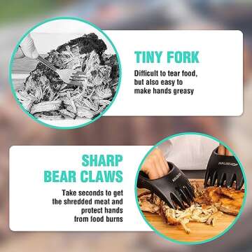 HAUSHOF Meat Shredder Claws, Meat Claws for Shredding, Bear Claws for Shredding Meat - Grill Tools & Smoking Accessories for BBQ, Ultra-Sharp, Easily Lift & Hold Chicken, Pork, Great Gift