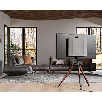 FITUEYES Design Corner TV Stand for 37-65 Inch LED LCD Screens, Tripod Easel TV Stand Modern TV Floor Mount Swivel with Concealed Storage for Bedroom/Living Room, Picasso Series