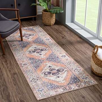 Bloom Rugs Washable 10 ft Runner - Beautiful Orange/Blue/Beige Design for Any Home Space