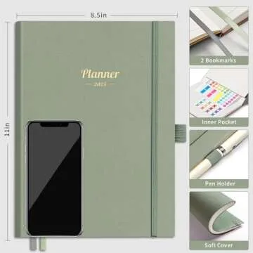 AHGXG 2025 Planner, Weekly and Monthly Planner 2025-2026, Calendar Planner 15-Months Jan 2025 - Mar 2026, Large A4 8.5"x11", with 14 Notes Pages, Vegan Leather SoftCover, Inner Pocket, Sage Green