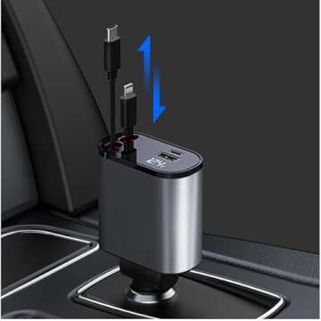 Retractable Car Charger 4 in 1 Adapter 30W Fast Phone Charging Car Cigarette Lighter Plug for iPhone...