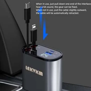 Retractable Car Charger 4 in 1 Adapter 30W Fast Phone Charging Car Cigarette Lighter Plug for iPhone 15/14/13/12/11 Samsung, Huawei，Apple+Type-c