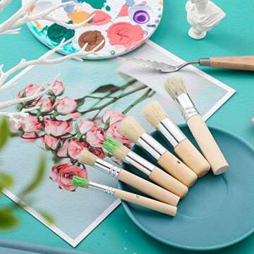 6 Pieces Wooden Stencil Brushes Pure Natural Bristle Template Paint Brushes Painting Bristle Brushes for Acrylic Oil Watercolor Art Painting Stencil Project DIY Crafts, 6 Sizes