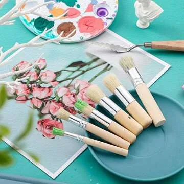 6 Pieces Wooden Stencil Brushes Pure Natural Bristle Template Paint Brushes Painting Bristle Brushes for Acrylic Oil Watercolor Art Painting Stencil Project DIY Crafts, 6 Sizes